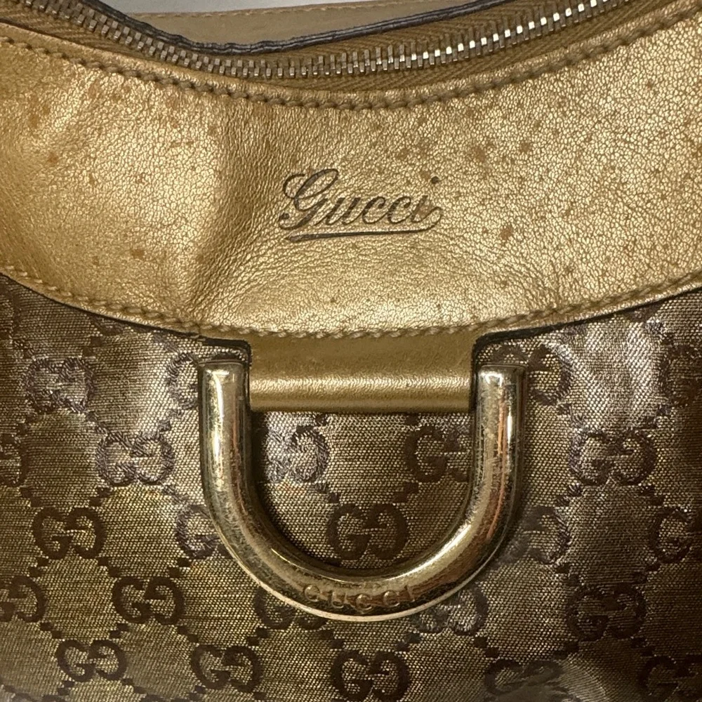💛GUCCI Gold Metallic GG Coated Canvas Hobo Bag 💛